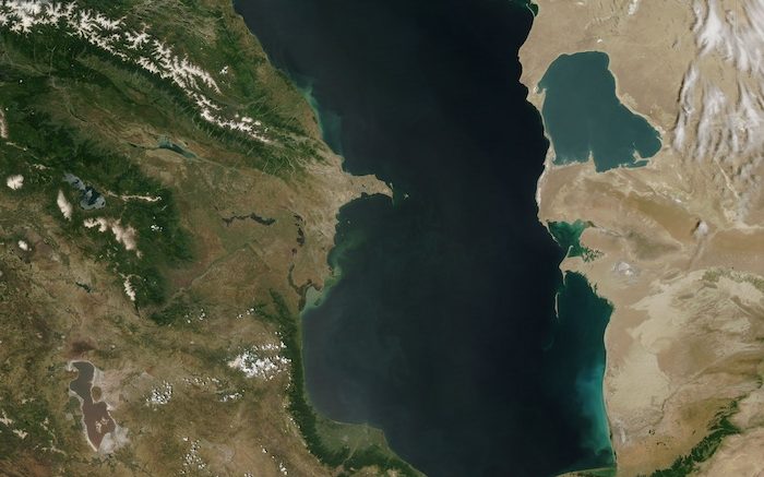 Caspian Sea from orbit. Photo credit: MODIS